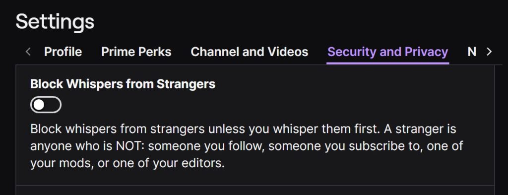 twitch settings for security and privacy